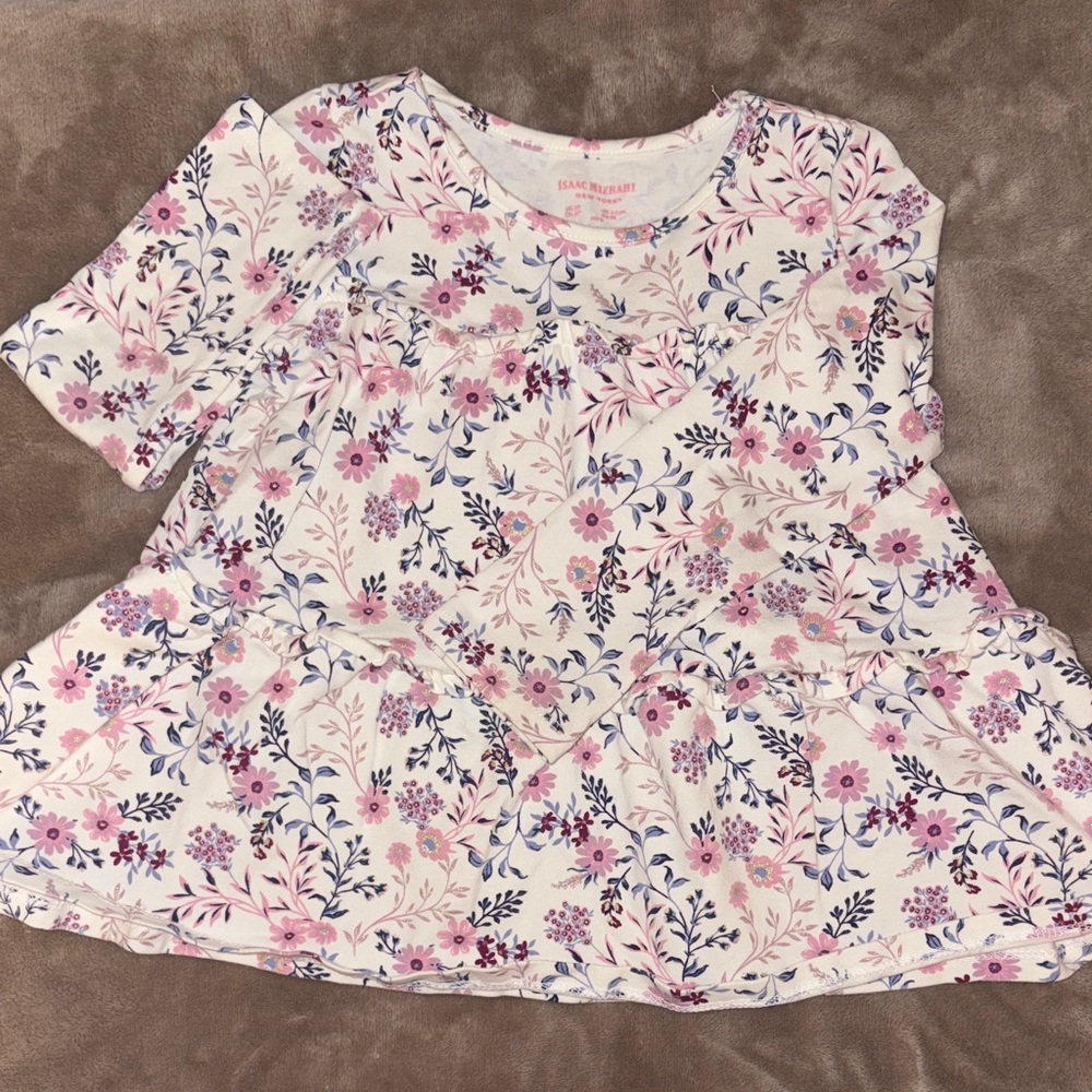 Isaac Mizrahi Girls' Floral Peplum Top - Pink, Blue & Cream